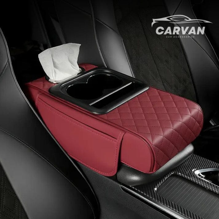 Multi-Function Car Armrest Cushion with Built-In Cup Holder and Tissue Box 🔥